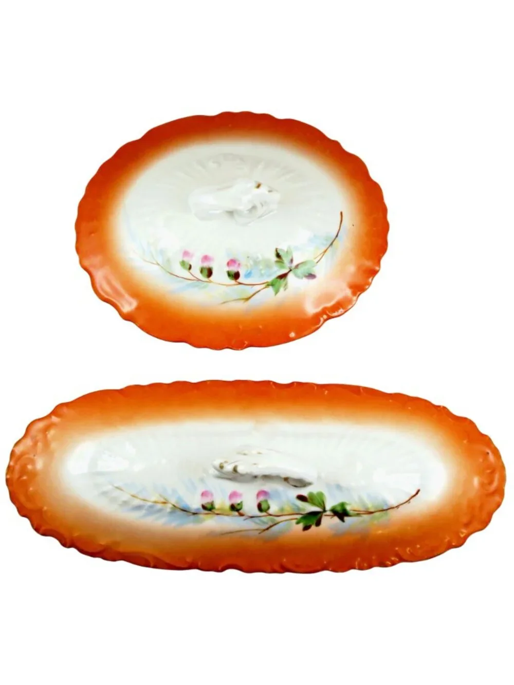 Vintage Luster-Style Covered Vanity Dishes – Rosebud Motif, Hand-Numbered Pair